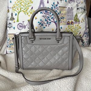 Michael Kors Gray Quilted Satchel with Metallic Accents